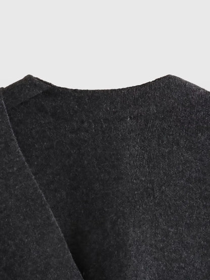 ZBZA Women’s Asymmetric Scarf Knitted Jacket – O Neck Single Button, Side Slit Loose Coat, Winter Chic Outerwear