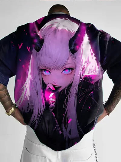 Anime Girl 3D Print T-Shirt - Casual Loose Short Sleeve Streetwear for Men