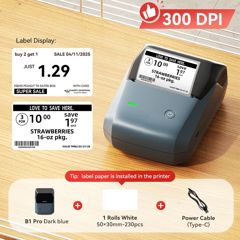 NIIMBOT B1 Portable 2-Inch Thermal Label Printer with Adhesive Tapes Bluetooth Mini Sticker Maker for Smartphone & PC