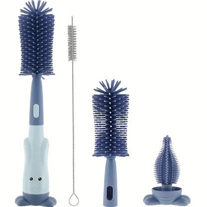 3-in-1 Silicone Bottle Cleaning Brush Set - Food-Grade Standing Cup Brush, Baby Bottle Nipple Brush, and Straw Cleaner