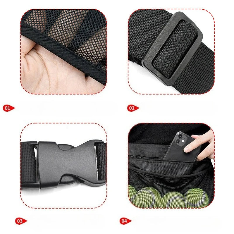 Tennis Ball Waist Bag Mesh Hip Pouch Holder – Portable Breathable Waist Pack for Tennis Balls Storage and Sports Training Accessory