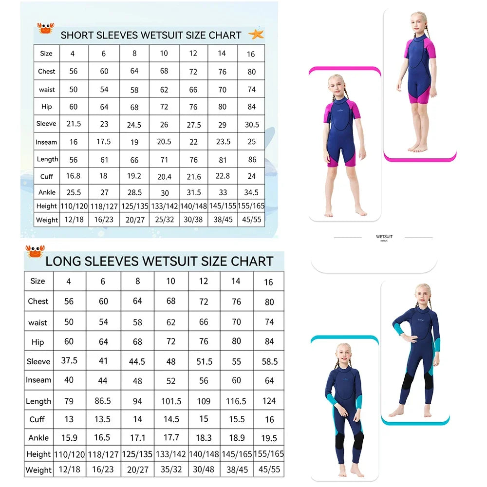 Children's 2mm/3mm Neoprene Wetsuit – One-Piece Long Sleeve Diving Suit for Cold Protection, Sunscreen, Surfing, Swimming & Snorkeling