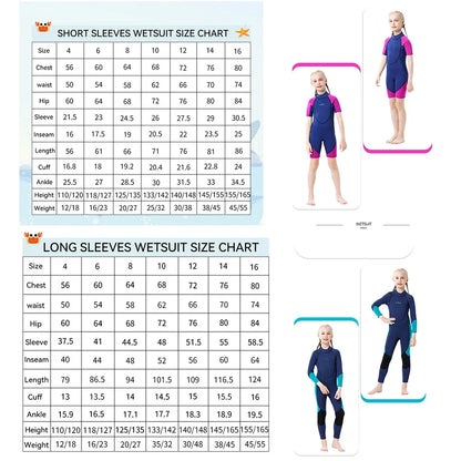 Children's 2mm/3mm Neoprene Wetsuit – One-Piece Long Sleeve Diving Suit for Cold Protection, Sunscreen, Surfing, Swimming & Snorkeling