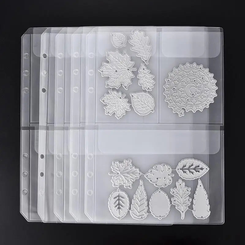 A5 6-Hole Strap Storage Clip and Bag - Scrapbook Cutting Die and Sticker Storage, Transparent Organizing Bag