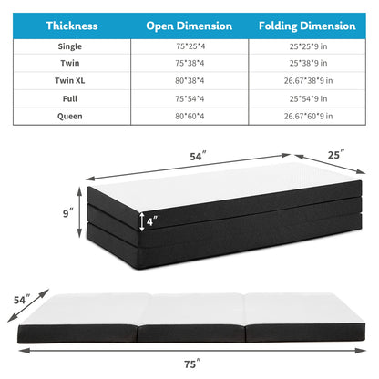 JHK Three-Fold Portable Floor Bed – CertiPUR-US Certified, Soft & Flexible Zipper Mattress for Travel, Camping, and Yoga