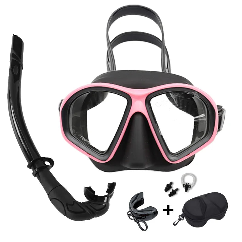 Freediving Mask with Camera Mount - Two-Window Tempered Glass Waterproof Anti-Fog Snorkeling Mask