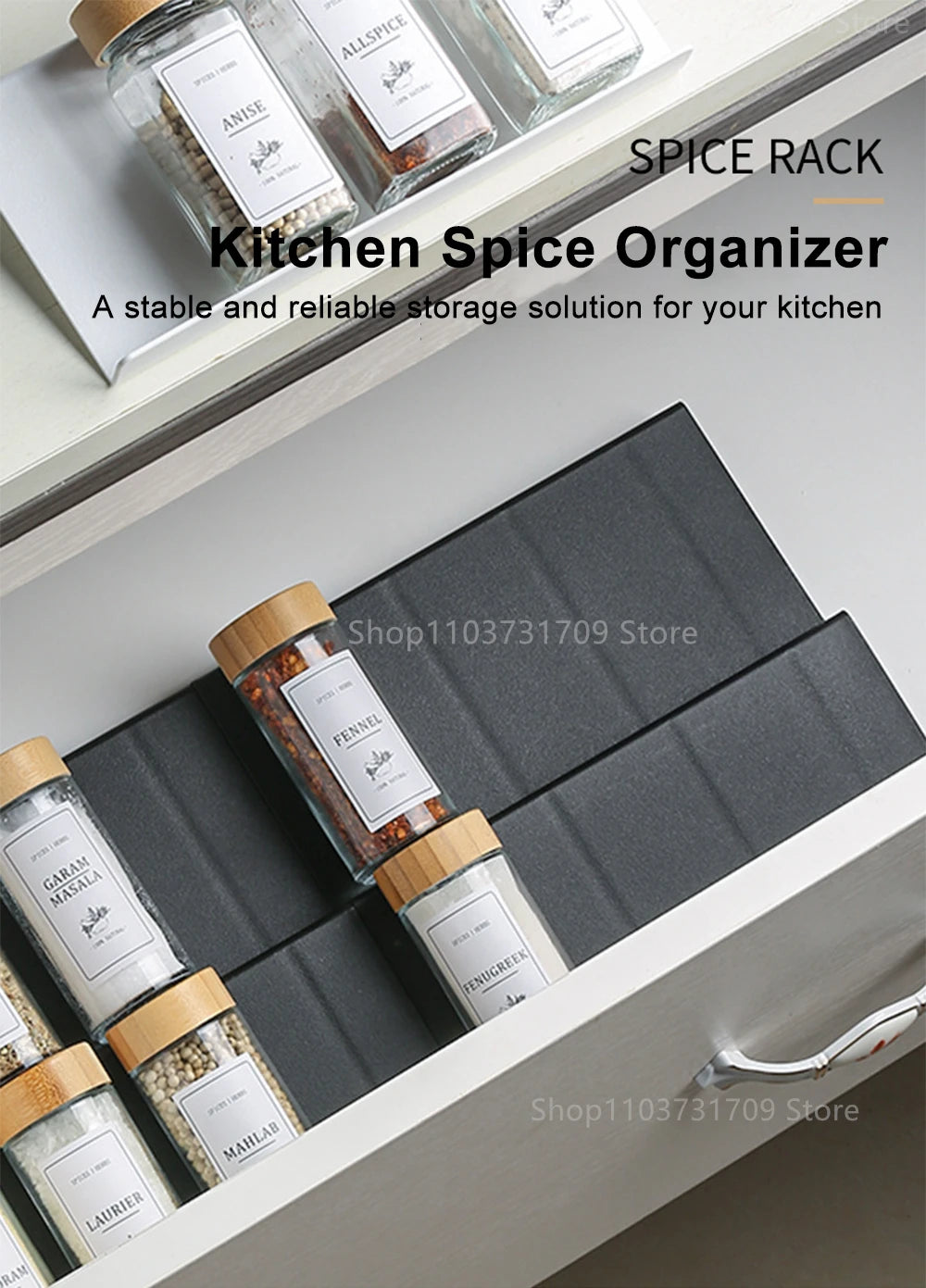 4-Layer Adjustable Kitchen Spice Rack – Drawer Organizer for Jars, Bottles & Pantry Storage