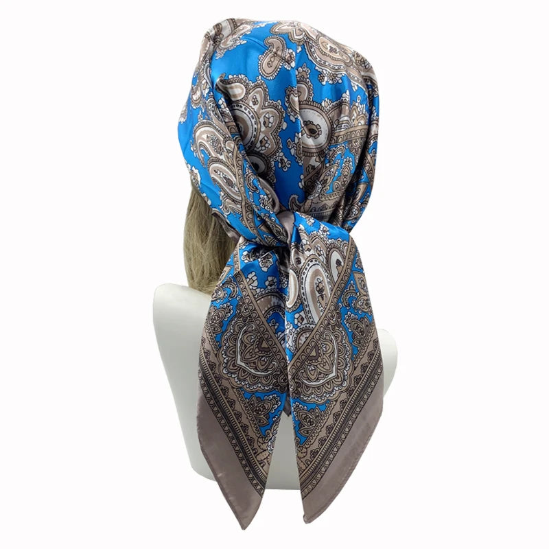 90x90cm Silk Square Scarf - Women’s Printed Hijab Shawl Head Wrap Bandana Beach Pareo Fashion Accessory