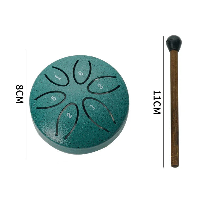 3-Inch 6-Tone Steel Tongue Drum — Mini Hand Percussion Instrument with Ethereal Drum Sticks for Outdoor & Rain Drum Music