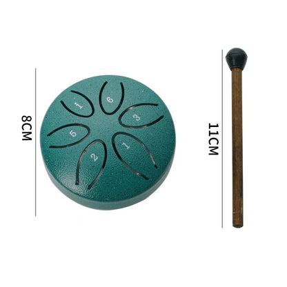 3-Inch 6-Tone Steel Tongue Drum — Mini Hand Percussion Instrument with Ethereal Drum Sticks for Outdoor & Rain Drum Music