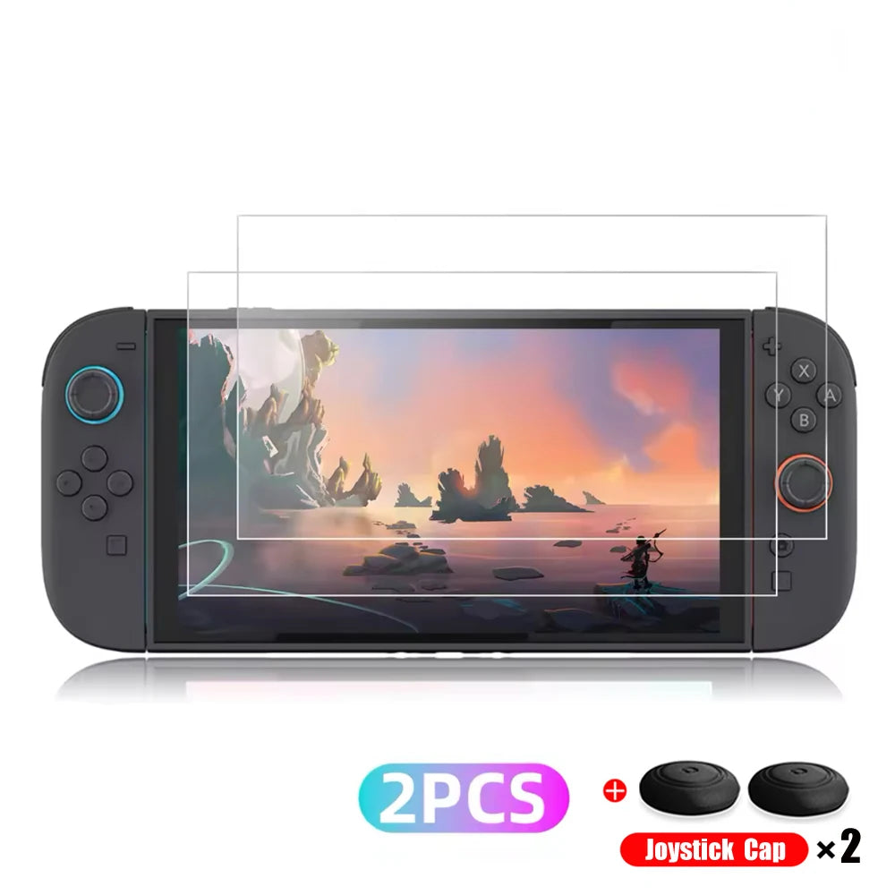 Tempered Glass Screen Protector for Nintendo Switch 2 — Includes Joystick Cap Accessories