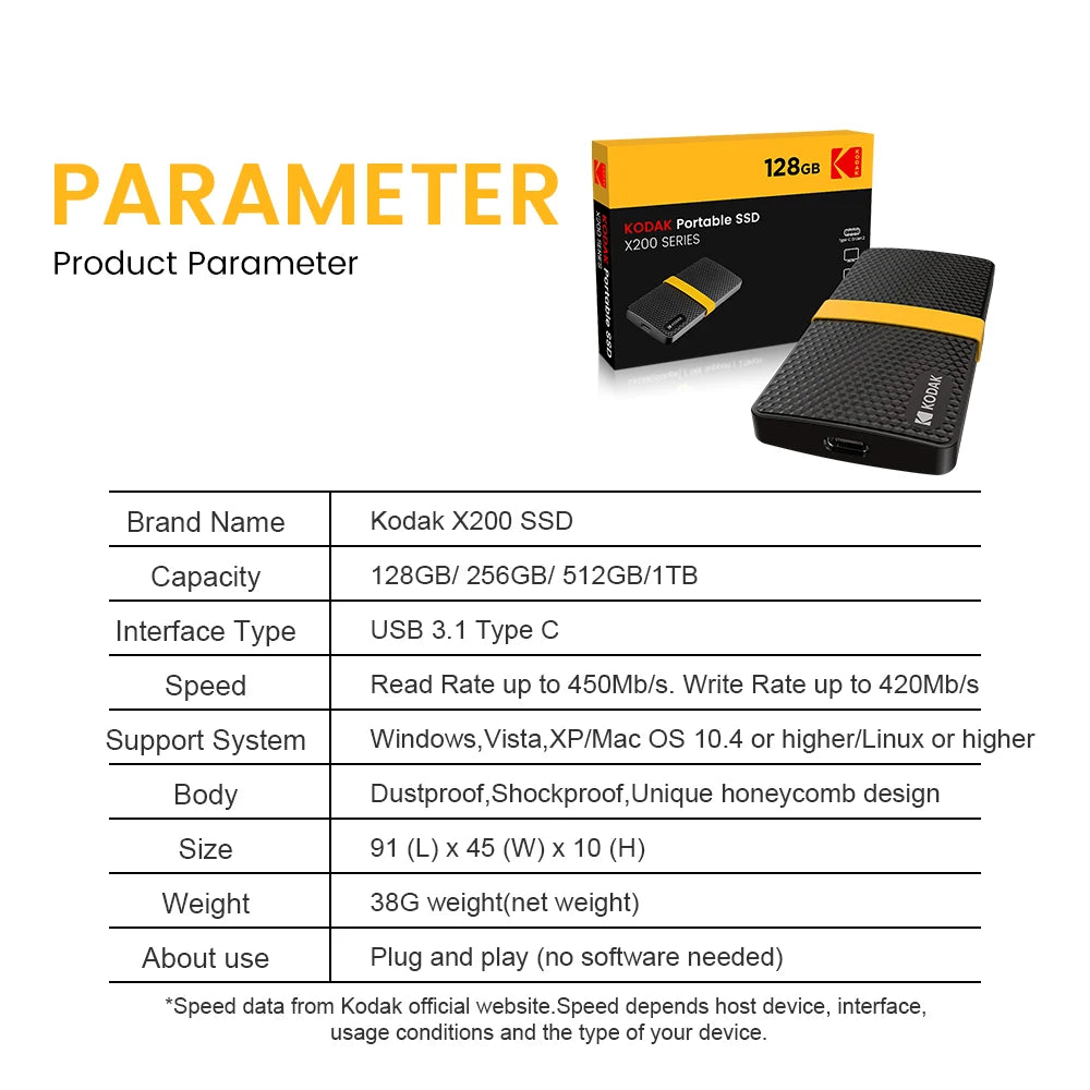 KODAK X200 External SSD – Portable 1TB, 512GB, 256GB USB 3.1 Hard Drive for Laptops, Smartphones, PS4, PC, Mac & TV