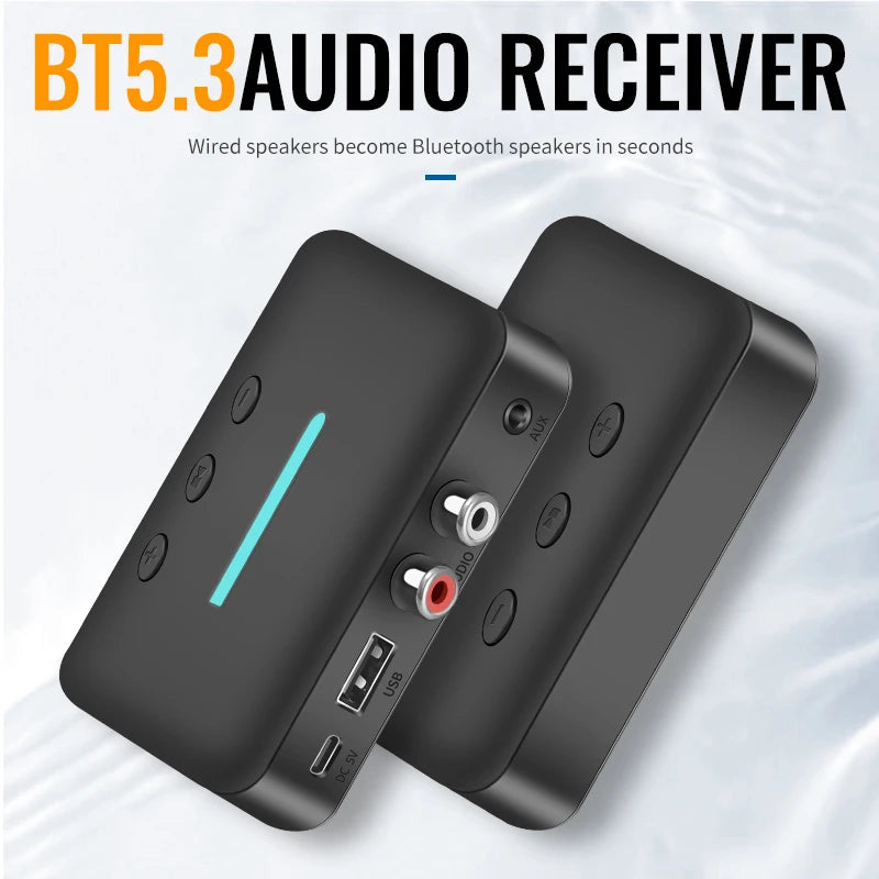 USB Bluetooth 5.3 Audio Receiver Adapter with 3.5mm AUX RCA | Wireless Music Streaming & U-Disk Playback for Desktop Speakers and Amps