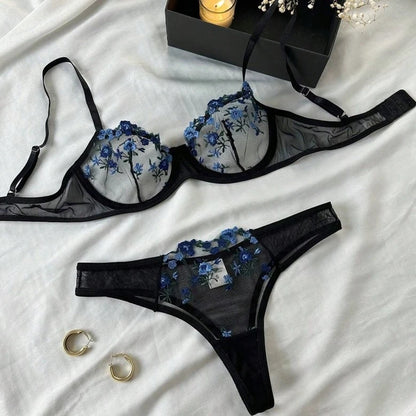 Sexy Lace Floral Lingerie Set for Women — Transparent Bra & Underwear Party Set, Sizes S-XL