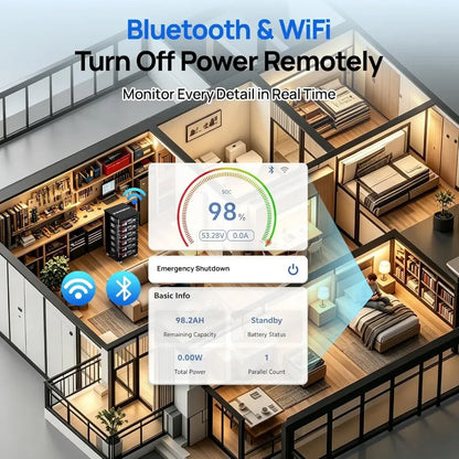 48V 100Ah LiFePO4 Lithium Battery - Bluetooth Solar Energy Storage & Home Backup Power