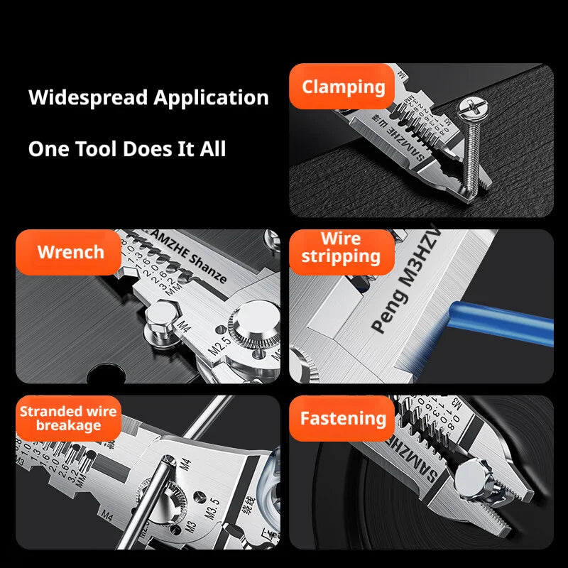 SAMZHE 10-in-1 Multifunctional Wire Stripper Pliers - Electrician Cutter, Crimper & Wire Separator Tool