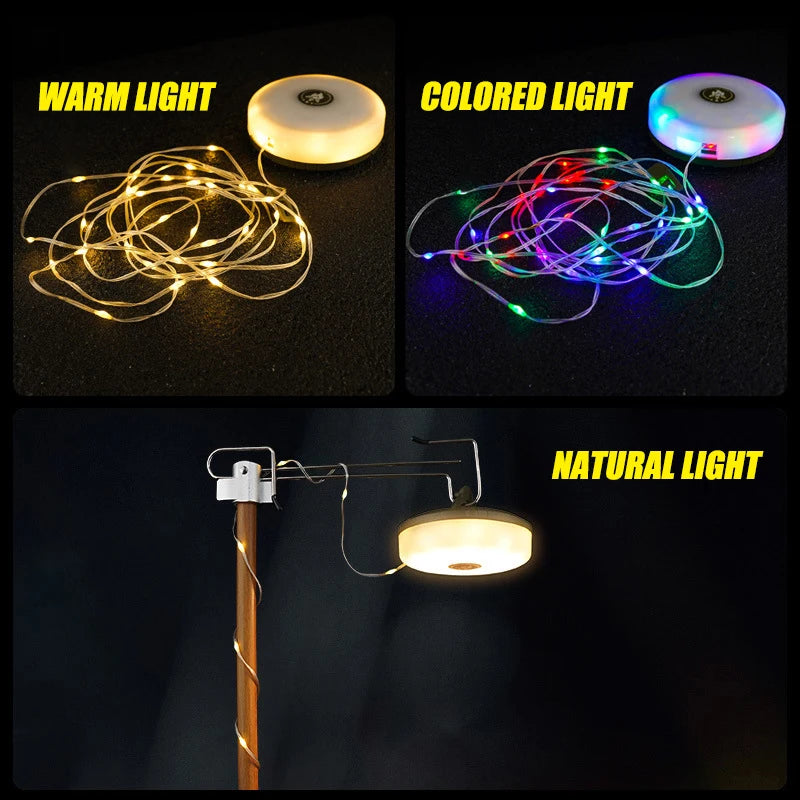 USB Rechargeable Camping Light: 10m Light String Outdoor Tent RGB Atmosphere Light - XTE LED Flashlight with Magnet Hook