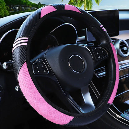 Little Monster PU Embossed Leather Steering Wheel Cover — No Inner Ring, Fits 14.5-15 Inch Wheels
