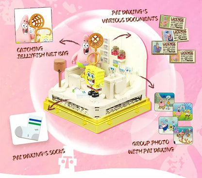 Spongebob Building Blocks Set — Patrick Star, Krusty Krab & Squidward Tentacles Desktop Model Toy for Kids & Gifts