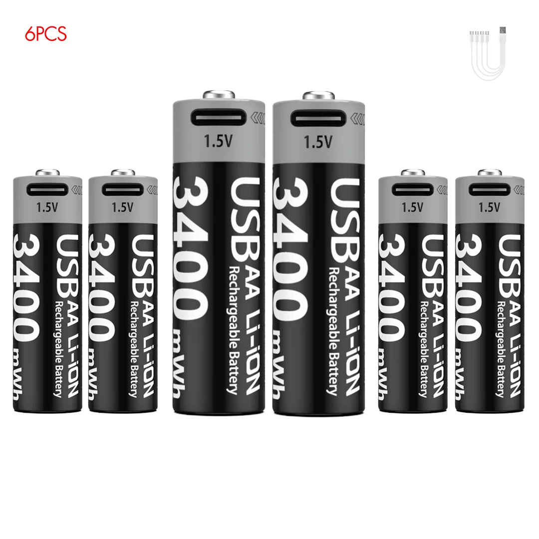 MATOV USB Rechargeable Li-ion AA 3400mWh & AAA 1100mWh 1.5V Batteries Pack