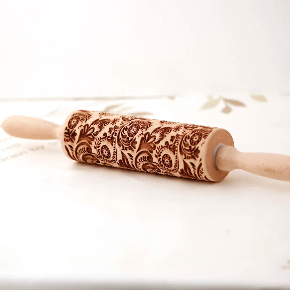 Arjmide 35X4.5CM European Retro Flower Window Grilles Wooden Embossed Cookies Rolling Pin - Deep Engraved 3D Mold for Baking - ZM006