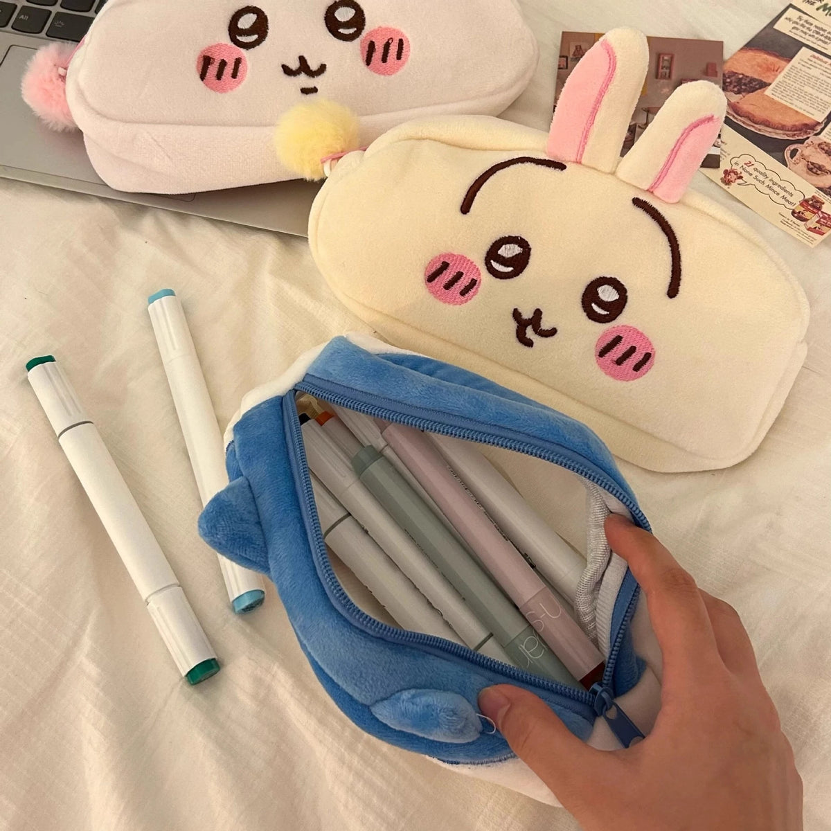 Jiyi Usagi Hachiware Plush Pencil Case - Cute Anime Large-Capacity Pen Bag & Soft Stationery Pouch for Students