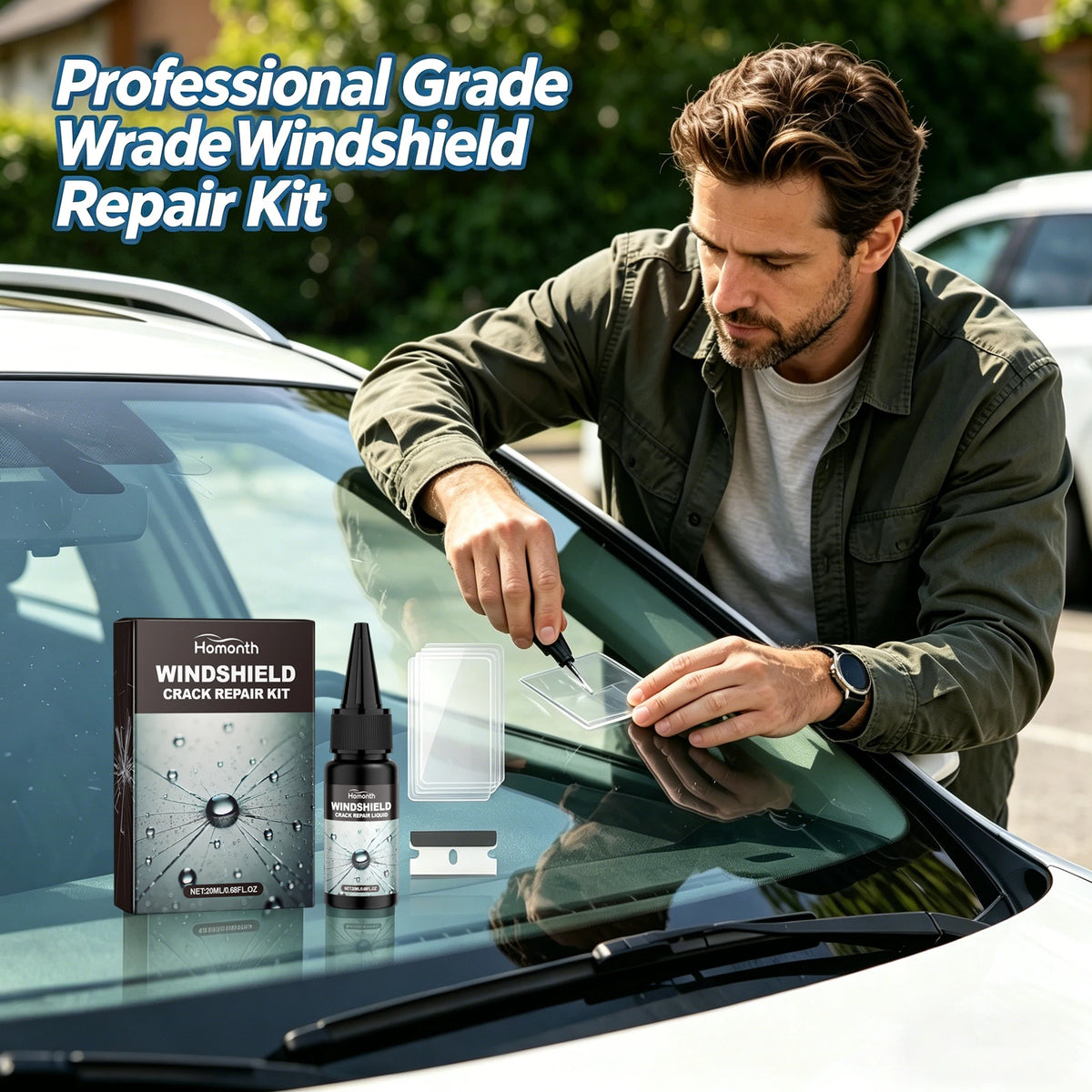 20ml Windshield Repair Kit - DIY Car Glass Crack Fix Tool with Resin, Curing Film and Scraper