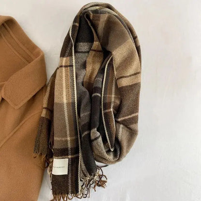 Women's Winter Korean-Style Scarf - British Classic Checkered Thickened Neck Warmer for Students - Unisex Autumn/Winter Accessory