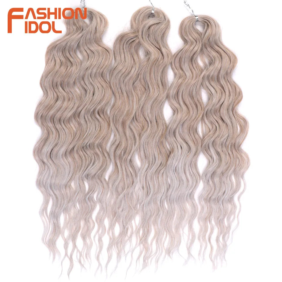 FASHION IDOL 24" Deep Wave Crochet Hair - 3-Piece Synthetic Water Wave Braiding Extensions, Ombre Rainbow Twist Hair