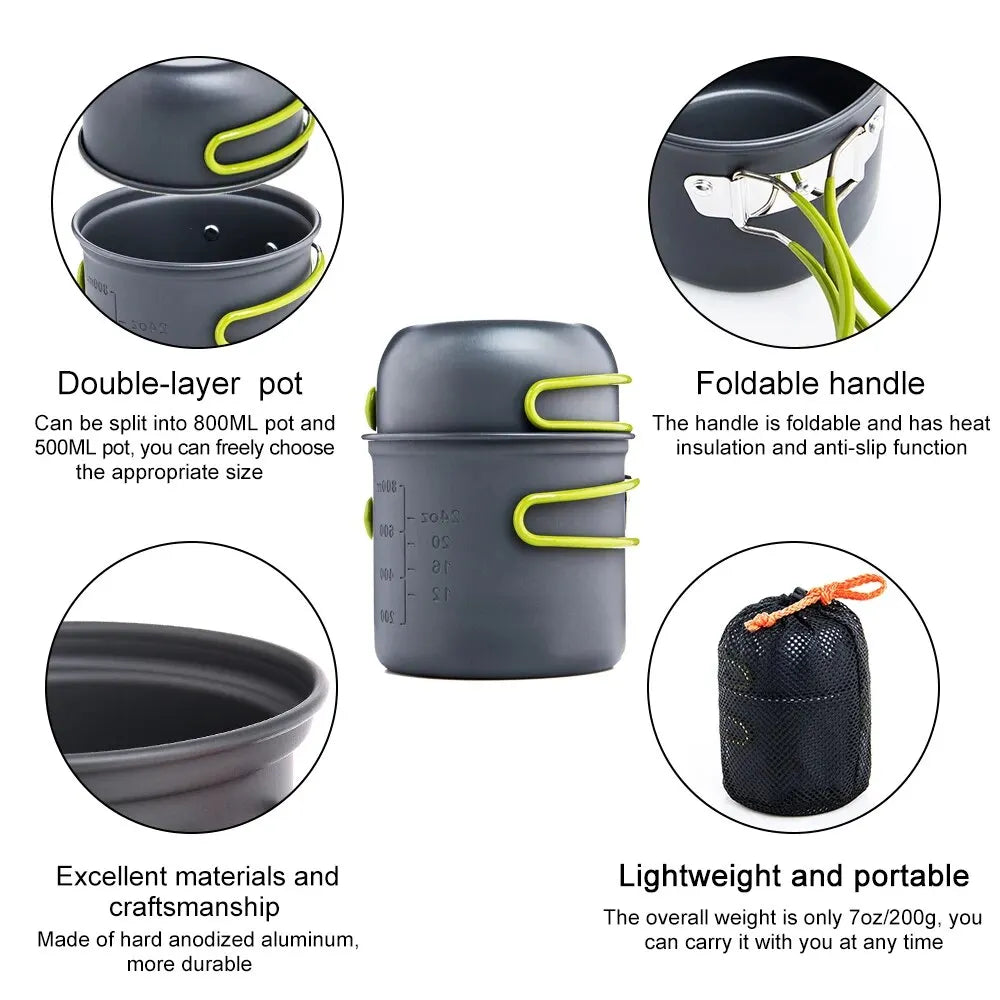 Ultralight Camping Cooking Utensils Set - Widesea Outdoor Tableware Pot Set for Hiking, Picnic, Travel, & Tourist Adventures - Durable Dishes Supplies Equipment