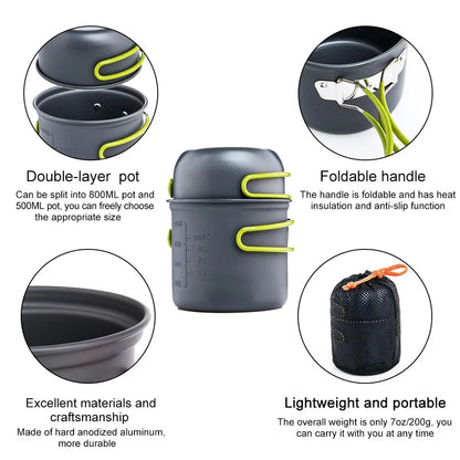 Ultralight Camping Cooking Utensils Set - Widesea Outdoor Tableware Pot Set for Hiking, Picnic, Travel, & Tourist Adventures - Durable Dishes Supplies Equipment