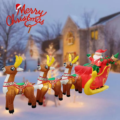 3.7M Inflatable Christmas Santa Claus Sled – LED Light Ornament for Xmas Party, New Year, and Garden Decoration