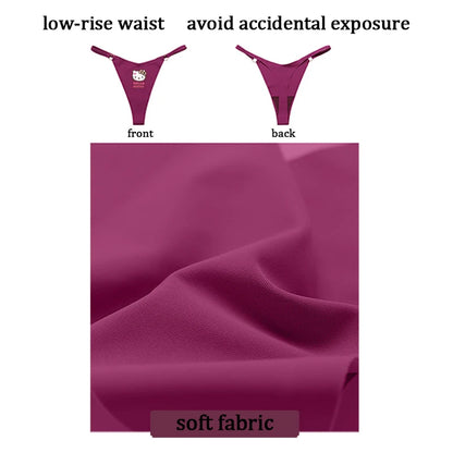 Hello Kitty Purple Ice Silk Seamless T-Back Women’s Thong – Cute Cartoon Low-Waist Intimate Lingerie Briefs Panties, Soft & Breathable Underwear