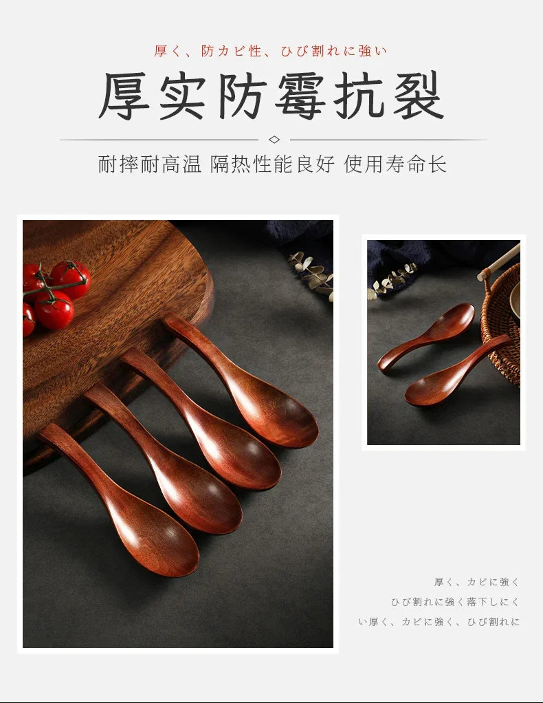 Wooden Soup Spoon — Long & Short Handle Kitchen Utensil for Korean & Japanese Cooking, Ramen & Daily Use