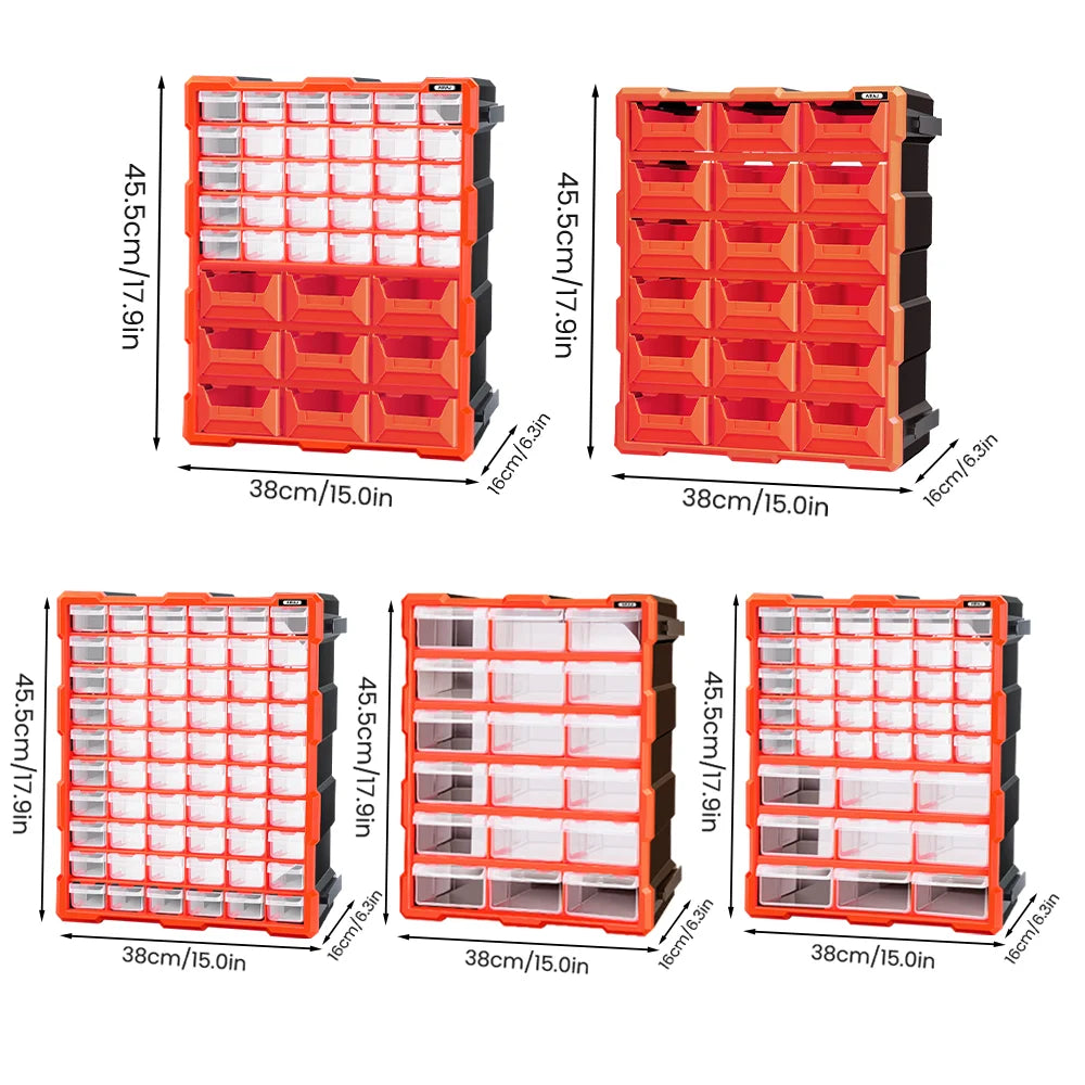 AIRAJ Multi-Drawer Parts Storage Box – 18/39/60 Transparent Plastic Organizers, Spliceable 15-Inch Home Storage