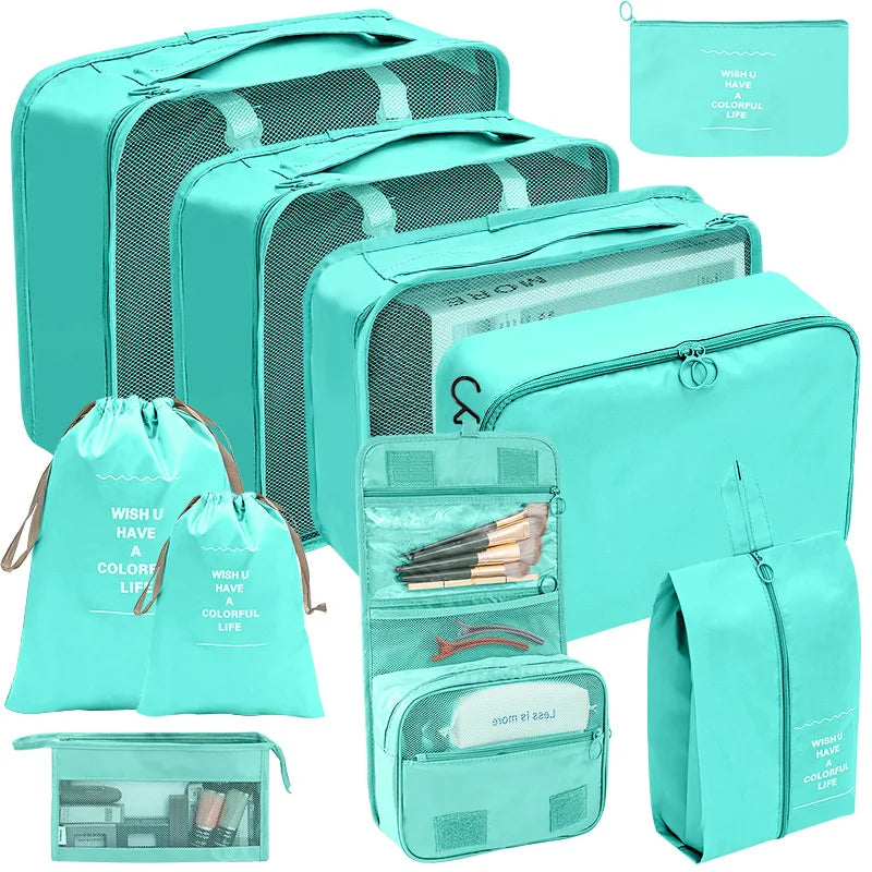 7/8/9/10-Piece Travel Organizer Storage Bags Set - Portable Wardrobe Packing Cubes for Suitcase, Luggage, Clothes, Shoes, Pouch Foldable Design