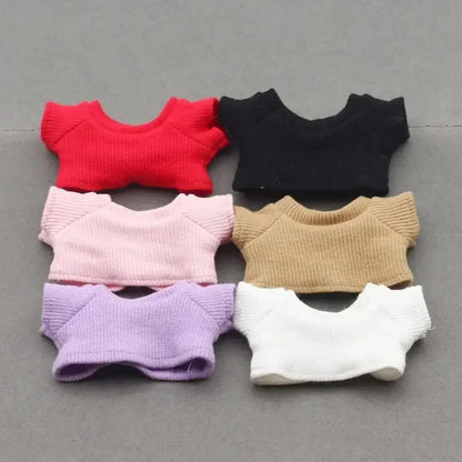 Mini Doll Clothes Outfit Set - Knitting T-shirt, Hat, Pleated Skirt & Uniform for 15-17cm Labubu Dolls
