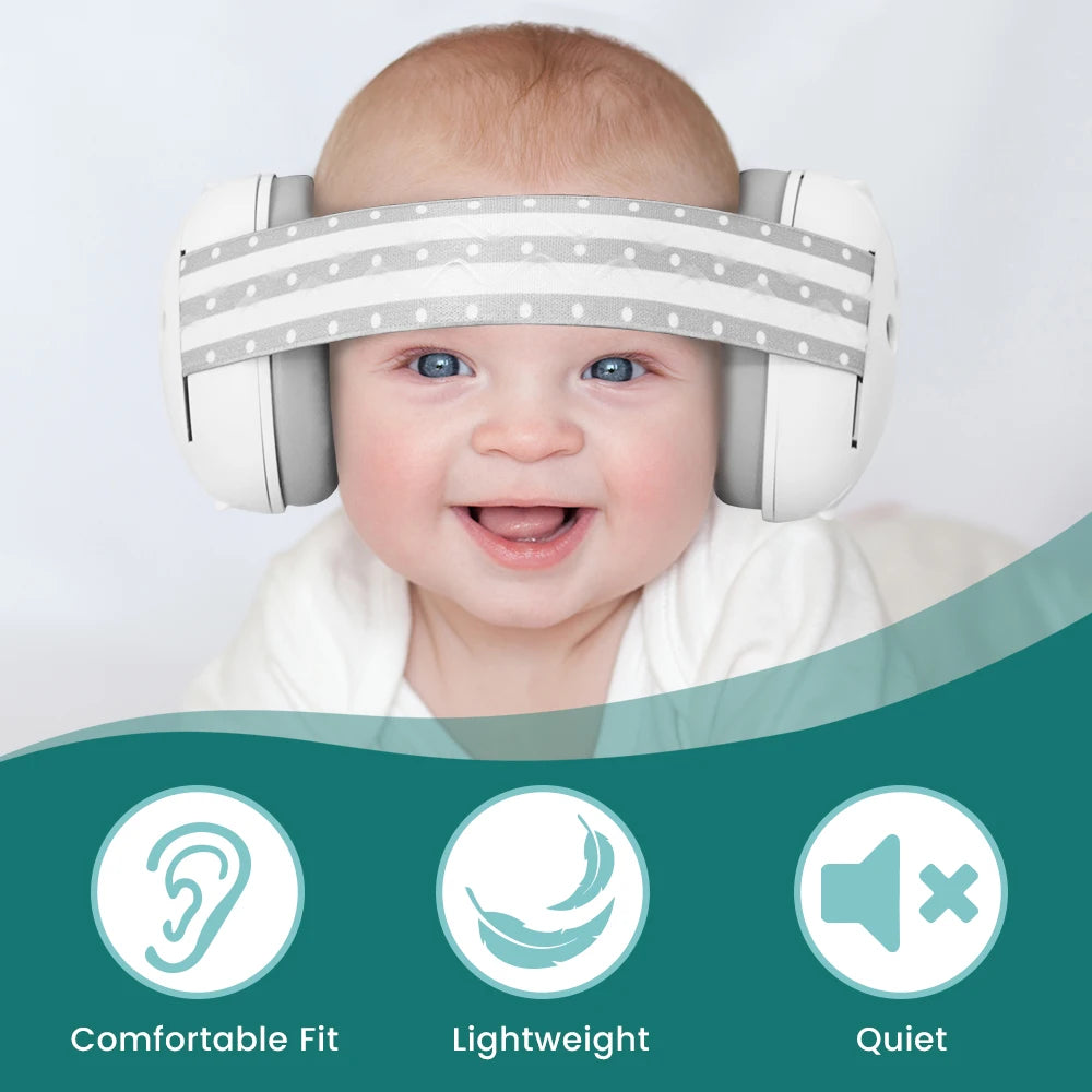 Baby Noise-Reducing Earmuffs - Infant Ear Protection with Soft Elastic Headband for Flights and Noisy Environments