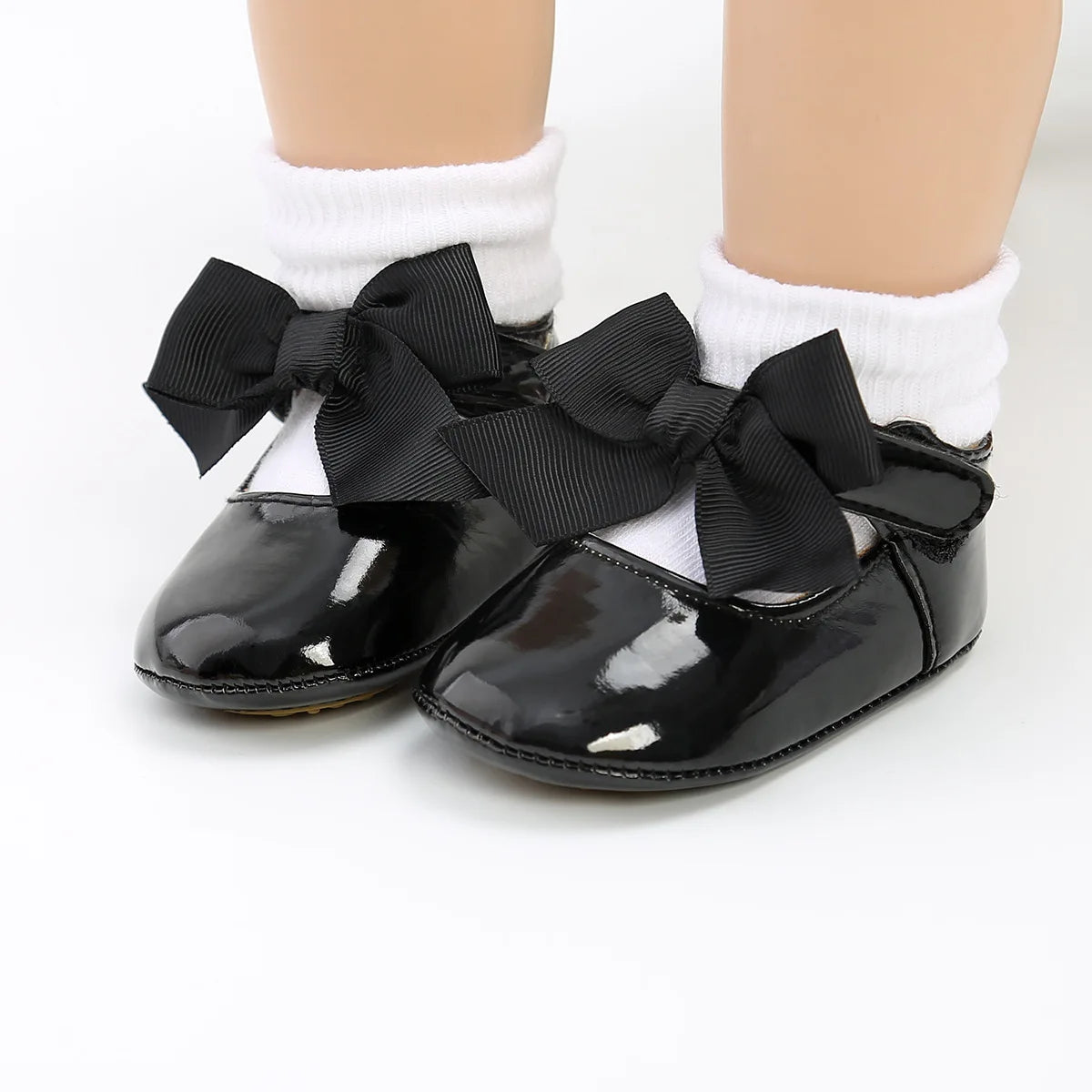 Meckior Baby Girl Shoes – Bowknot PU Ballet Slippers with Rubber Anti-Slip Sole, First Walker Toddler Crib Dress Shoes