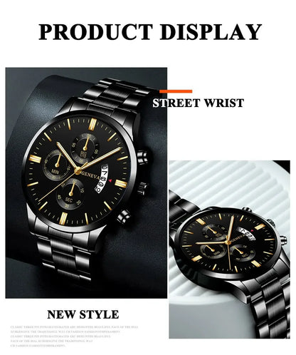 Fashion Men's Stainless Steel Watch – Luxury Quartz Wristwatch with Calendar for Business & Everyday Wear