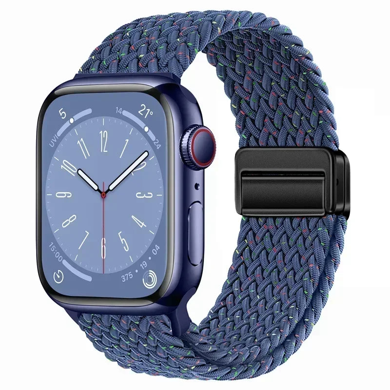Nylon Braided Loop Apple Watch Band – Magnetic Metal Bracelet Strap for Ultra 2, Series 3–9 & SE (40mm–49mm) Adjustable Wristband