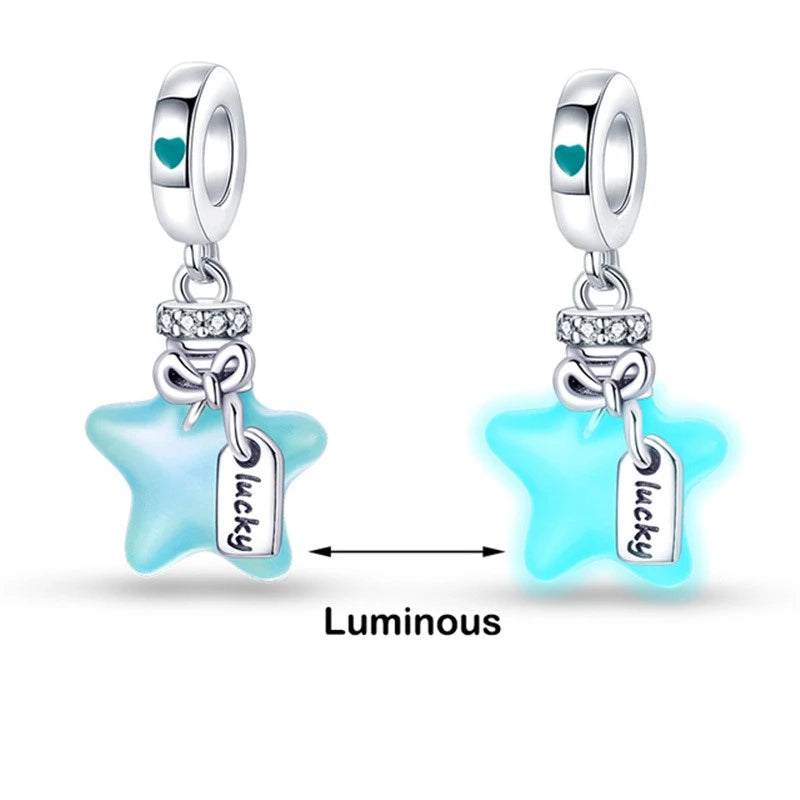 Chameleon Luminous Firefly & Butterfly Silver-Plated Charms - 925 Silver for DIY Bracelet Jewelry Making