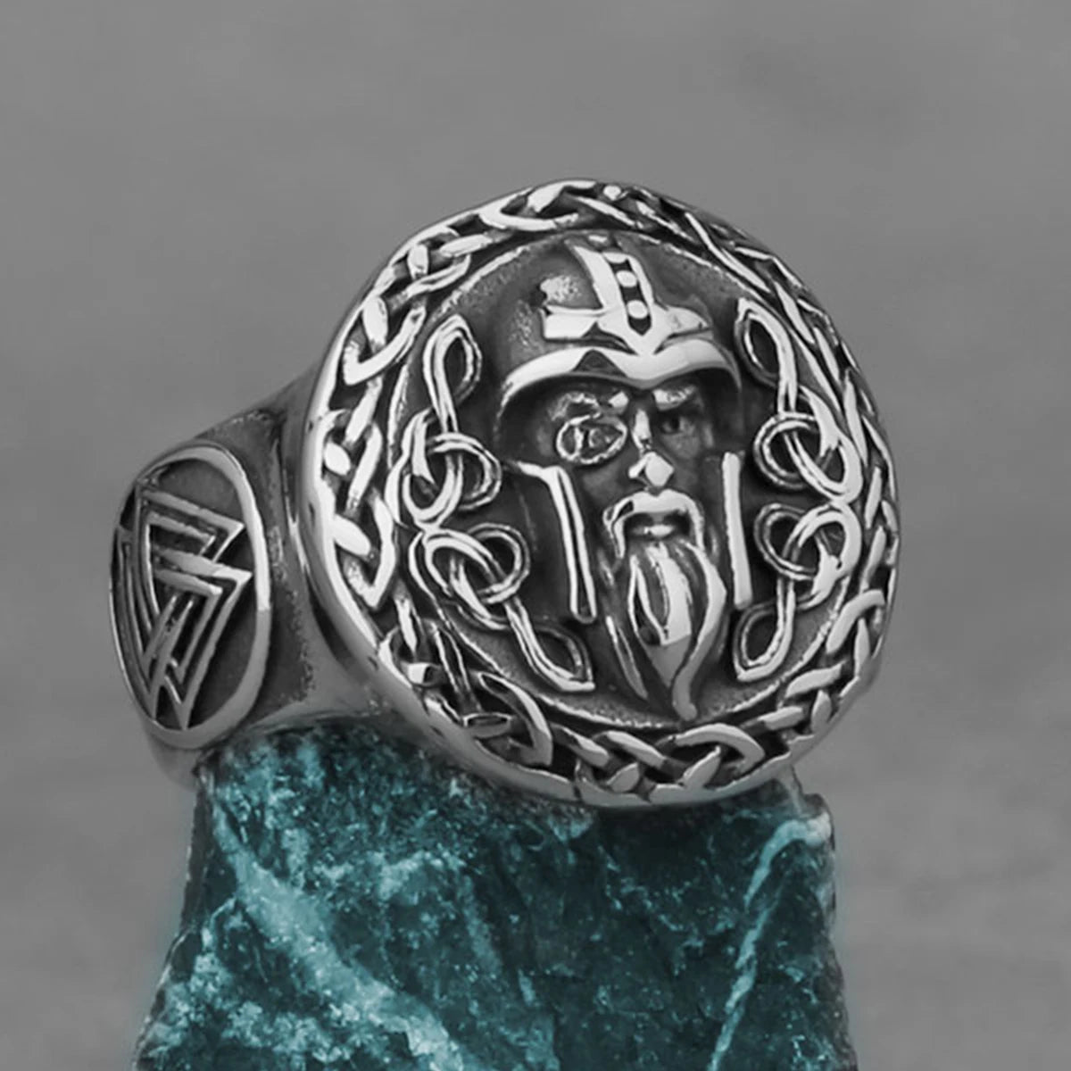Nordic Viking Stainless Steel Ring - Compass Tree of Life Rune Wolf Amulet Jewelry for Men & Women