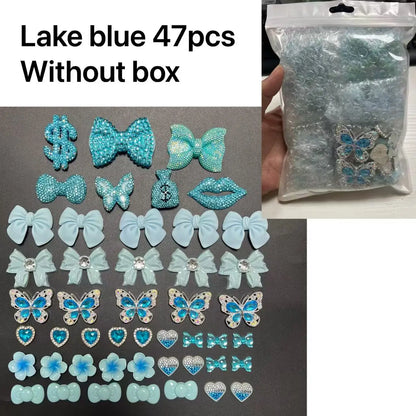 43PCS Luxury Charm Set — Diamond Bow, Perfume Bottle, Butterfly & Lip Decorations for Phone Case, Purse, and DIY Crafts