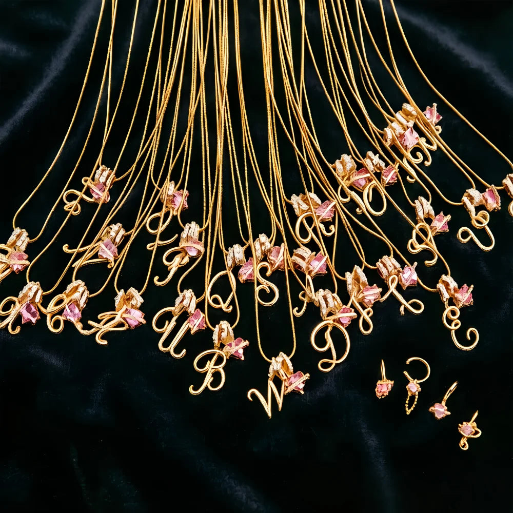 Gold Zircon Flower Letter Necklace - A-Z Alphabet Pendant Jewelry Gift for Women