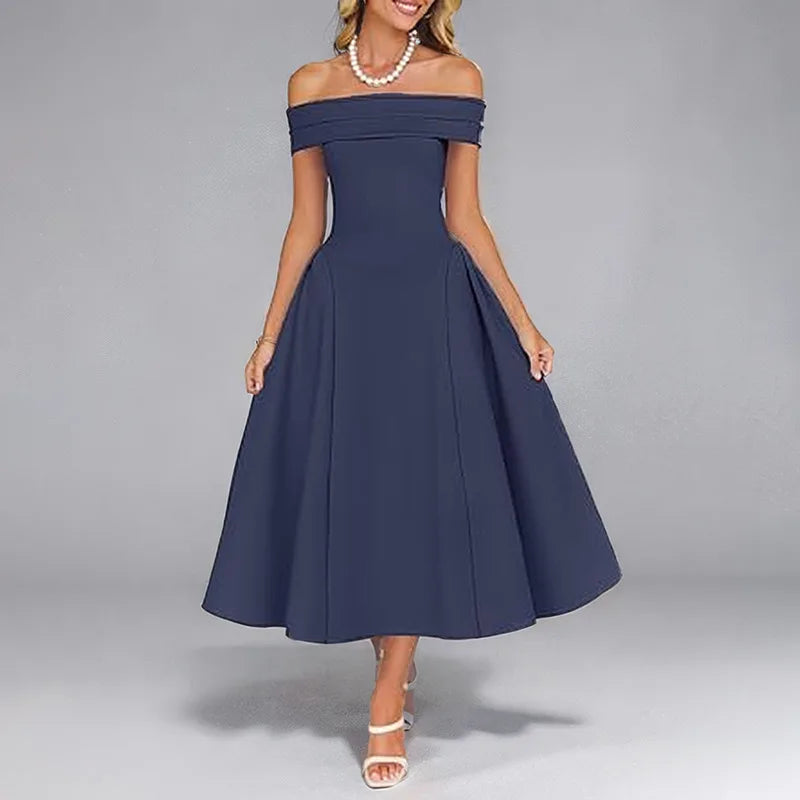 Women’s Elegant Strapless Backless Dress – Solid Color Off-Shoulder A-Line Long Formal Dress, Summer 2025