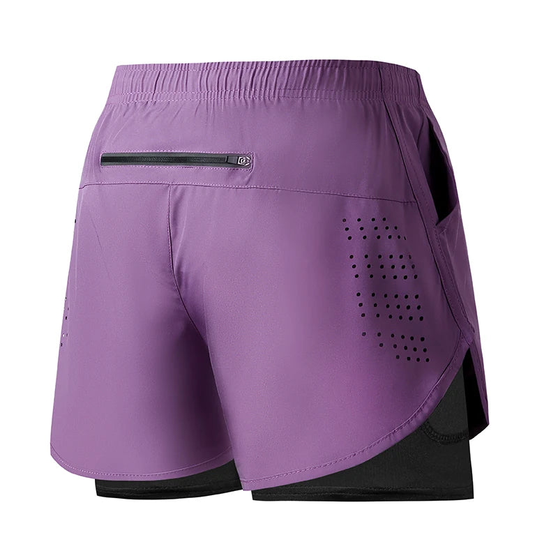 Men’s Quick-Dry Running Shorts — Black Double Layer Sport Workout Training Bodybuilding Shorts