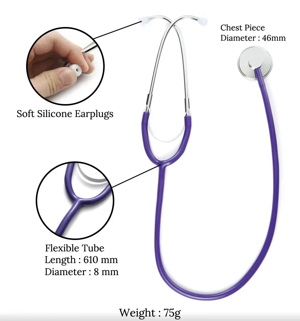 Portable Single Head Stethoscope — Professional Cardiology Medical Device for Doctors, Nurses, Students, and Vets