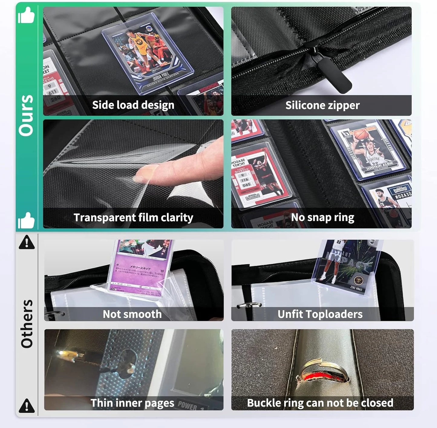 Toploader Card Binder — 9-Pocket Double-Sided Trading Card Album Holder for 3x4'' Cards