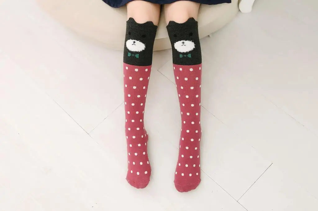 Cute Cartoon Animal Knee-High Socks for Babies & Kids – Warm Cotton Ankle & Over-Knee Socks for Girls
